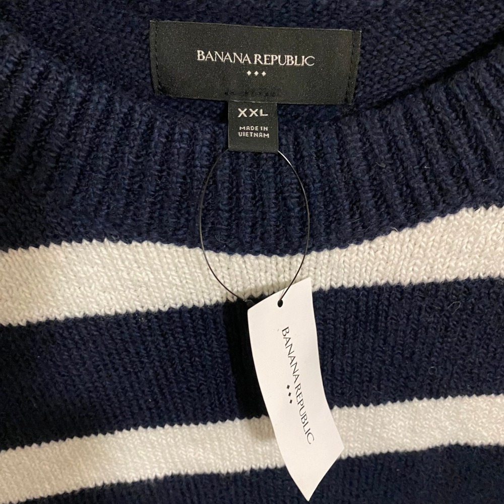 Banana Republic Striped Sweater Women XXL Navy Blue White Coastal Preppy Knit - Picture 5 of 8